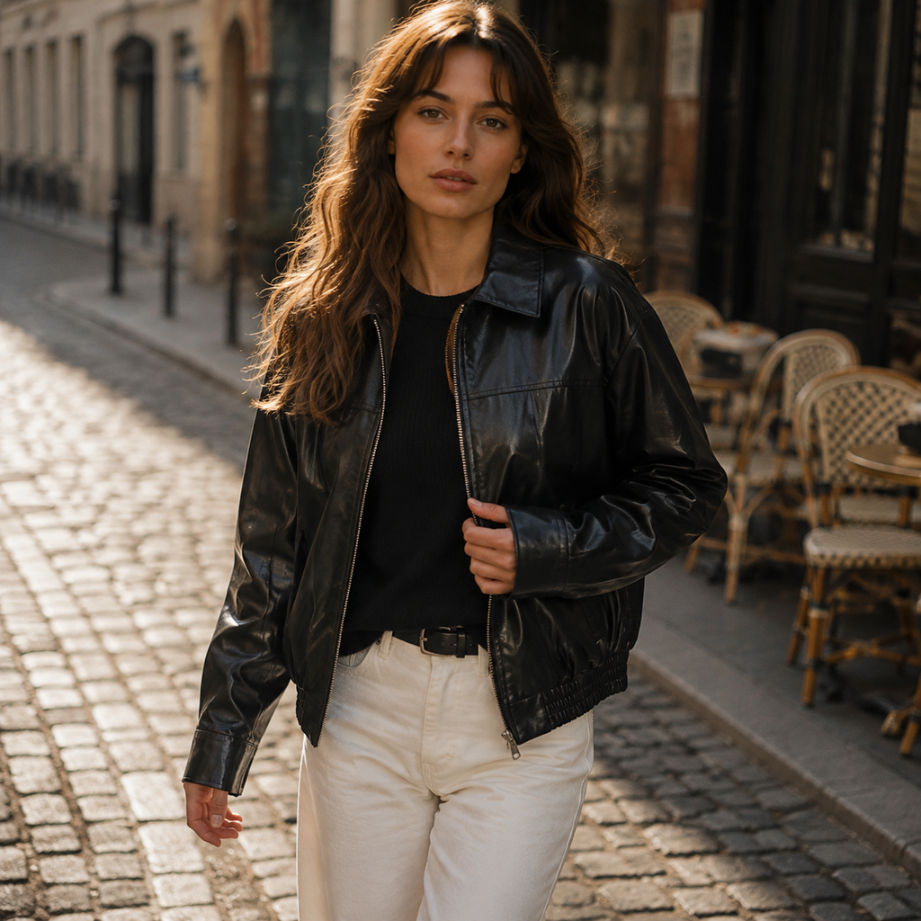 Leather bomber jacket