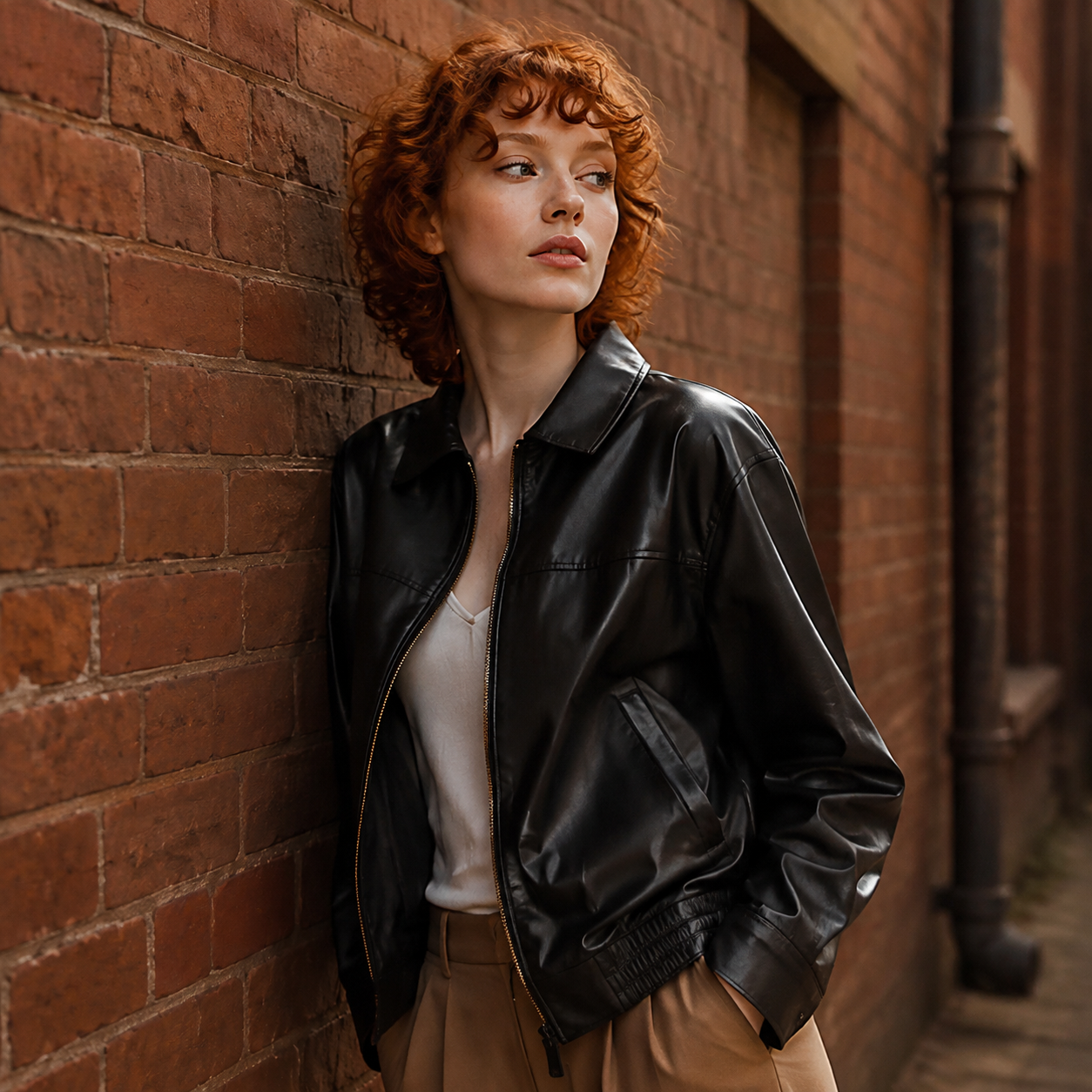 Leather bomber jacket