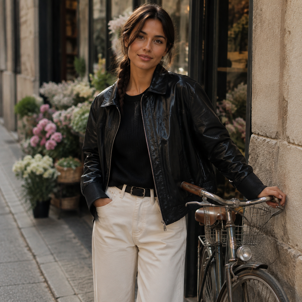 Leather bomber jacket