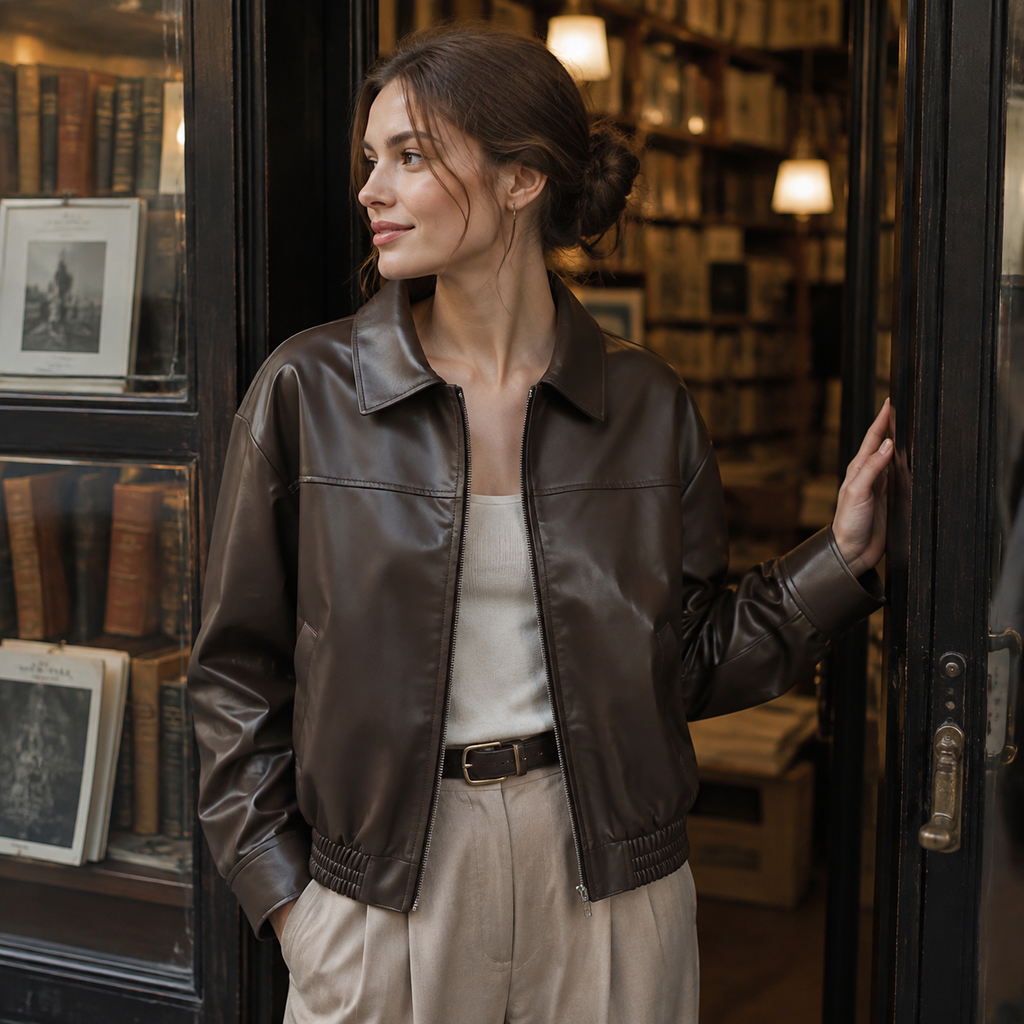 Leather bomber jacket