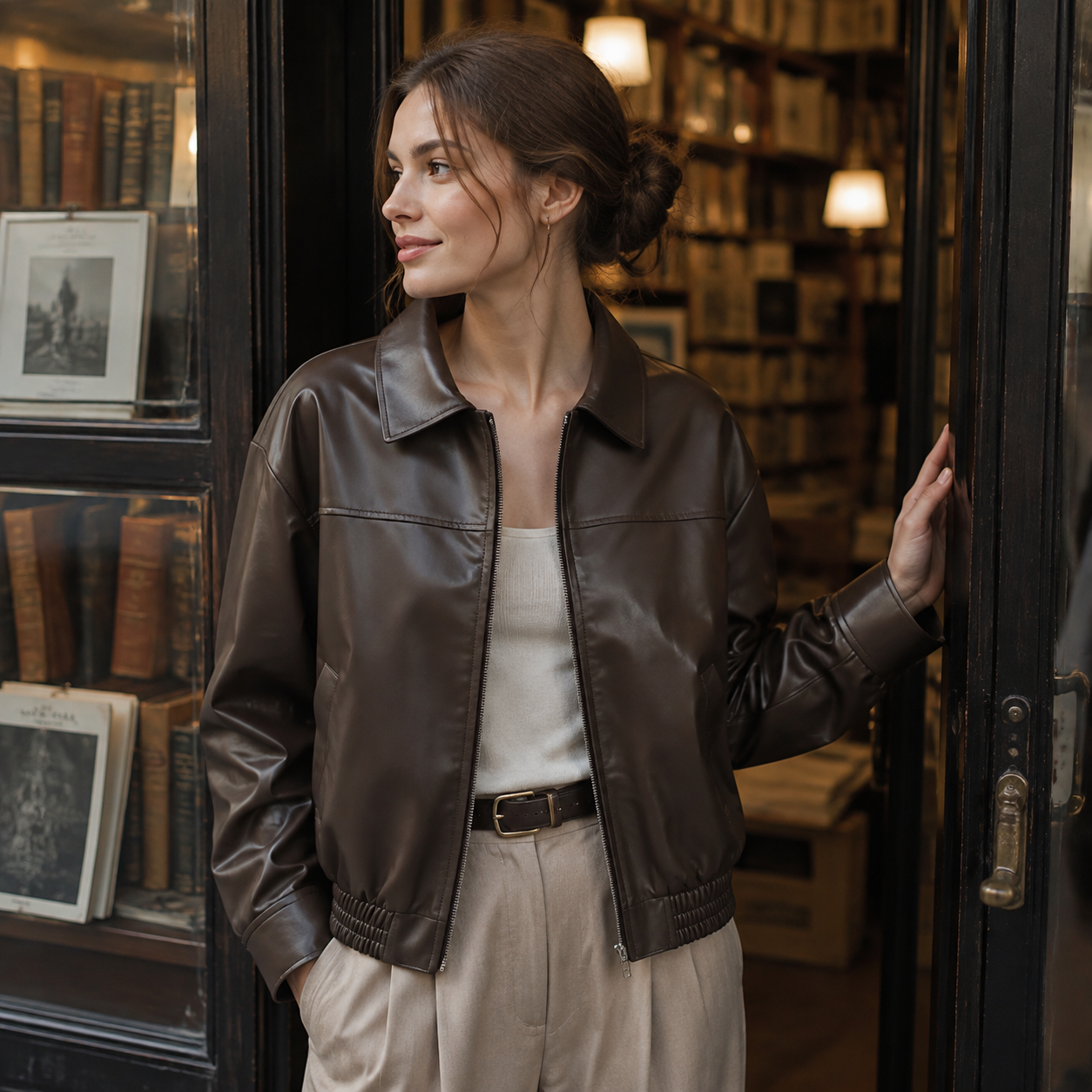 Leather bomber jacket