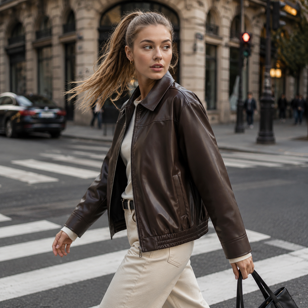 Leather bomber jacket
