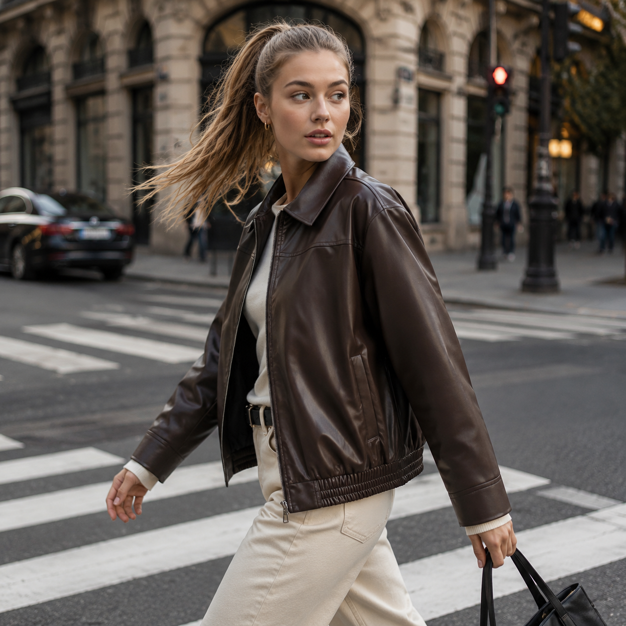 Leather bomber jacket