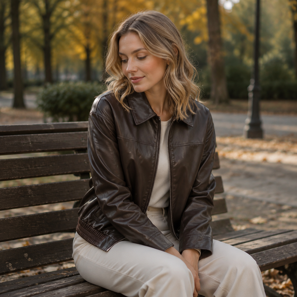 Leather bomber jacket